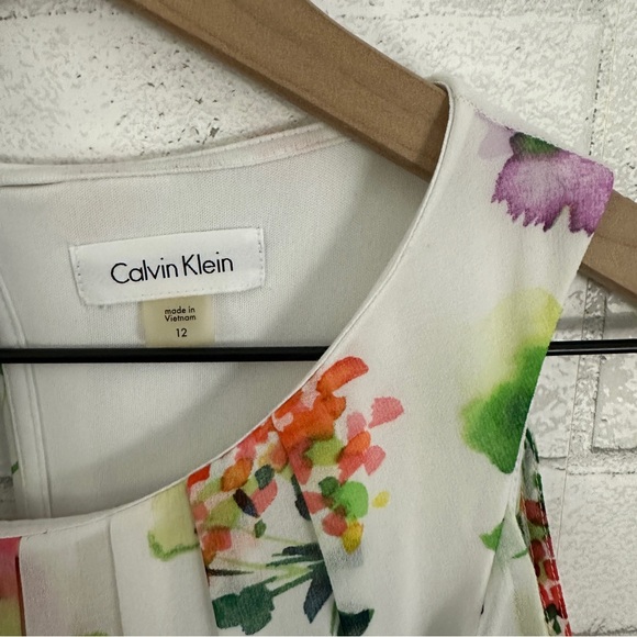 CALVIN KLEIN White Floral Cold Shoulder Belted Chiffon Maxi Dress - Picture 4 of 9